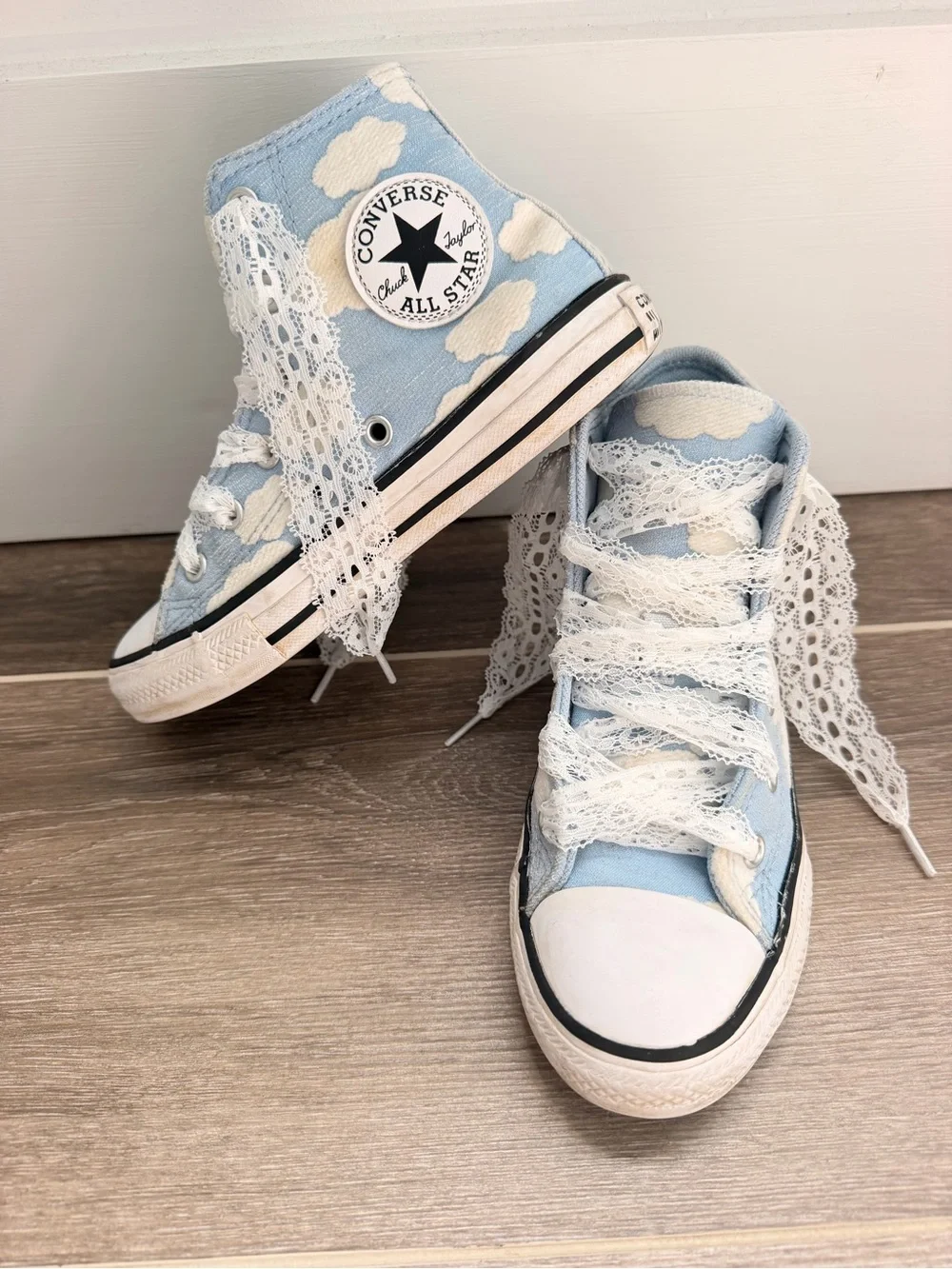 Converse All Star High Top Sneakers in Light Blue with White Cloud Print
